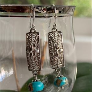 Sterling Silver Turquoise Filagree Dangle Earrings